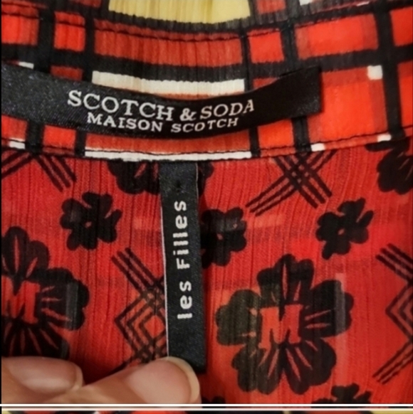Scotch & Soda Maison Scotch plaid layered Button mix print tie Blouse plaid - Picture 5 of 8